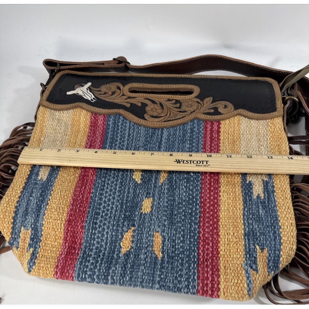 Myra Blue Stream Hand Tooled Fringed Bag Western Cowgirl - Picture 8 of 16